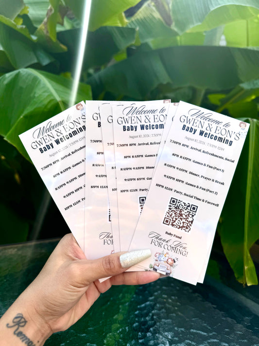 4x9 Baby Shower Itinerary Cards